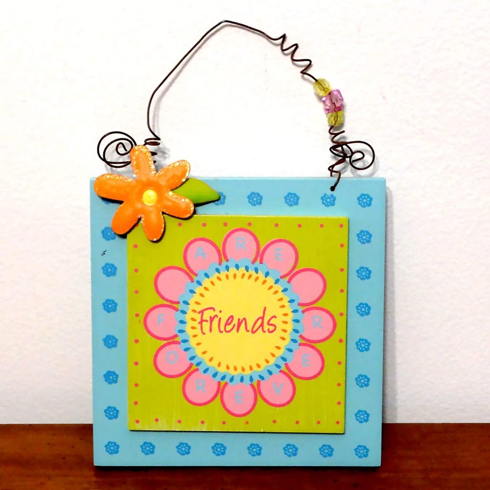 5x5 Friends Are Forever Wooden Wall Sign Plaque Bead Embellished, Friendship BFF